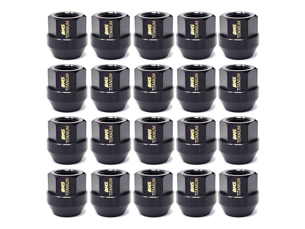 BMS Elite Titanium Lug Nuts for Tesla - 21mm HEX - M14x1.5 - Cone Seat - Set of 20