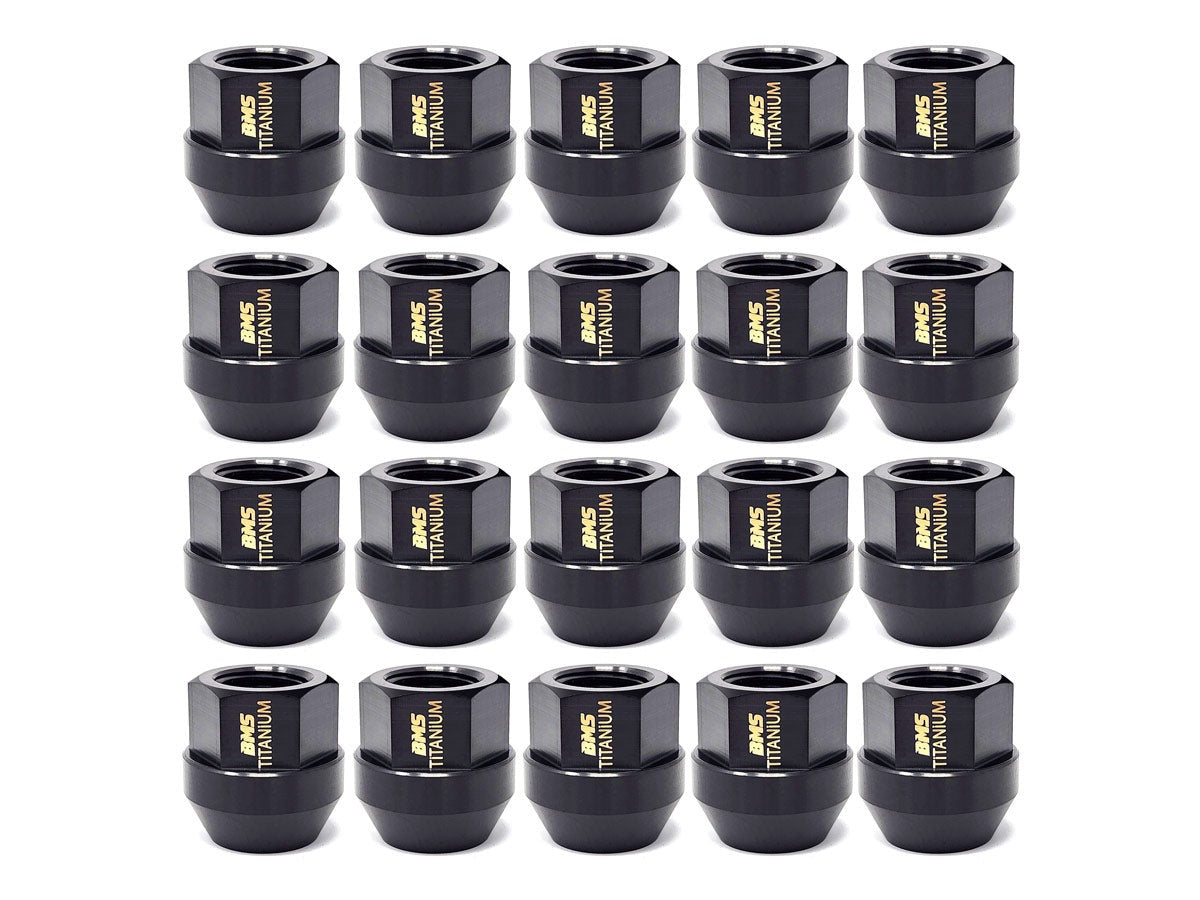 BMS Elite Titanium Lug Nuts for Tesla - 21mm HEX - M14x1.5 - Cone Seat - Set of 20
