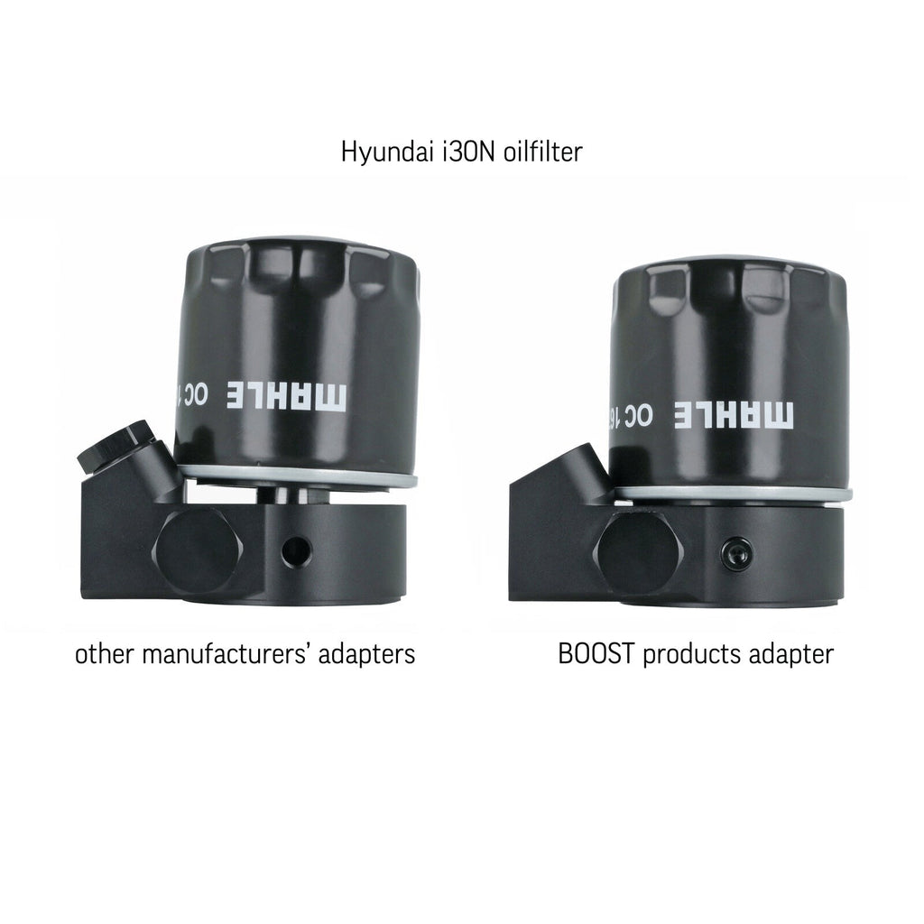 BOOST Products Billet Oil Filter Sandwich Plate Adapter w/ Thermostat, black anodized