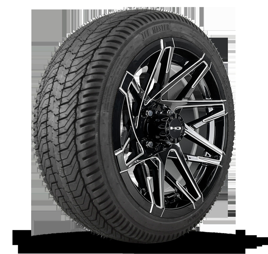 HD Golf Wheel & Tire Package ( 1pc ) 14x7.0 Canyon Black Milled Edges w ( 1pc ) 205/40-14 All Season Tire