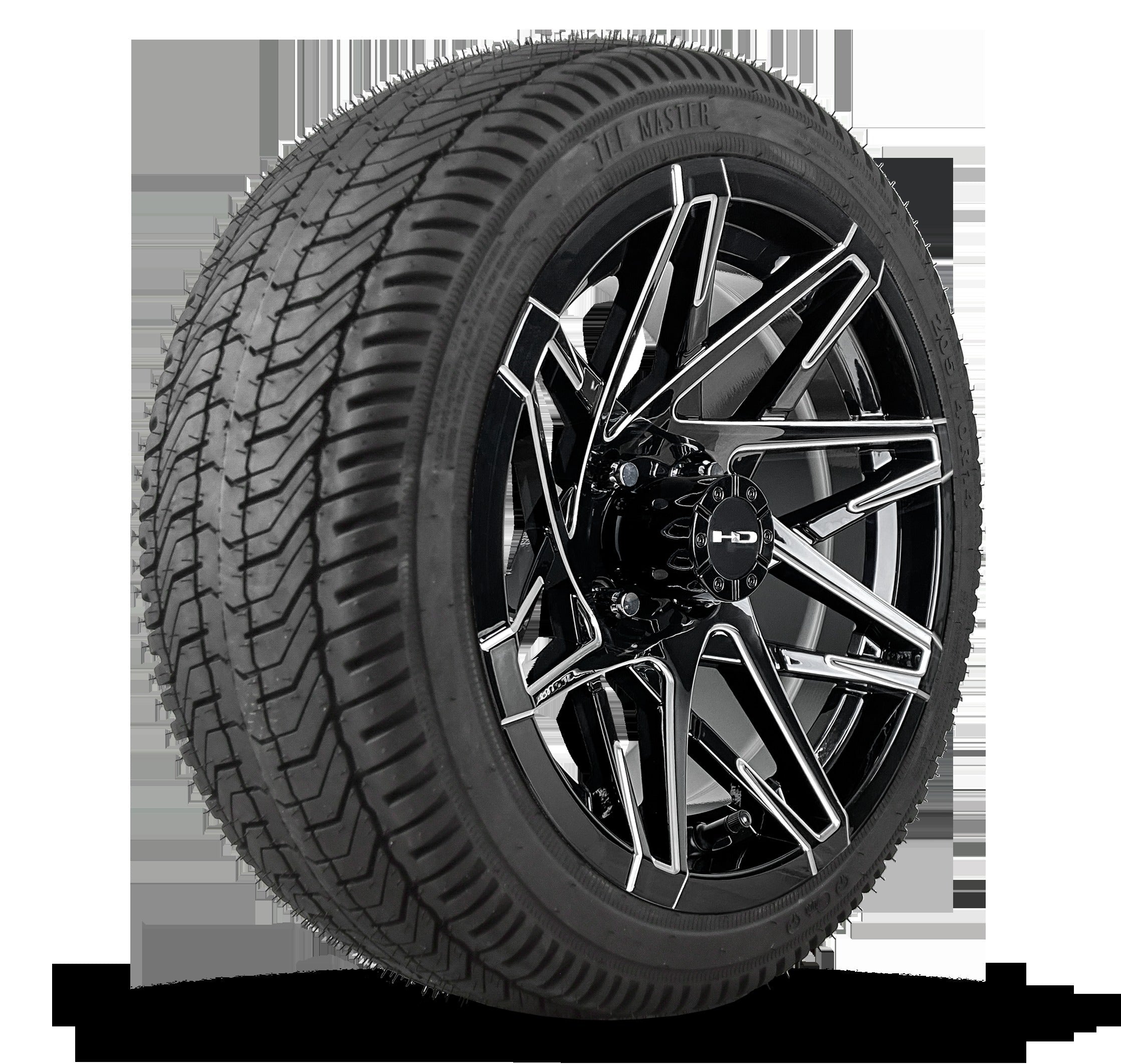 HD Golf Wheel & Tire Package ( 1pc ) 14x7.0 Canyon Black Milled Edges w ( 1pc ) 205/40-14 All Season Tire