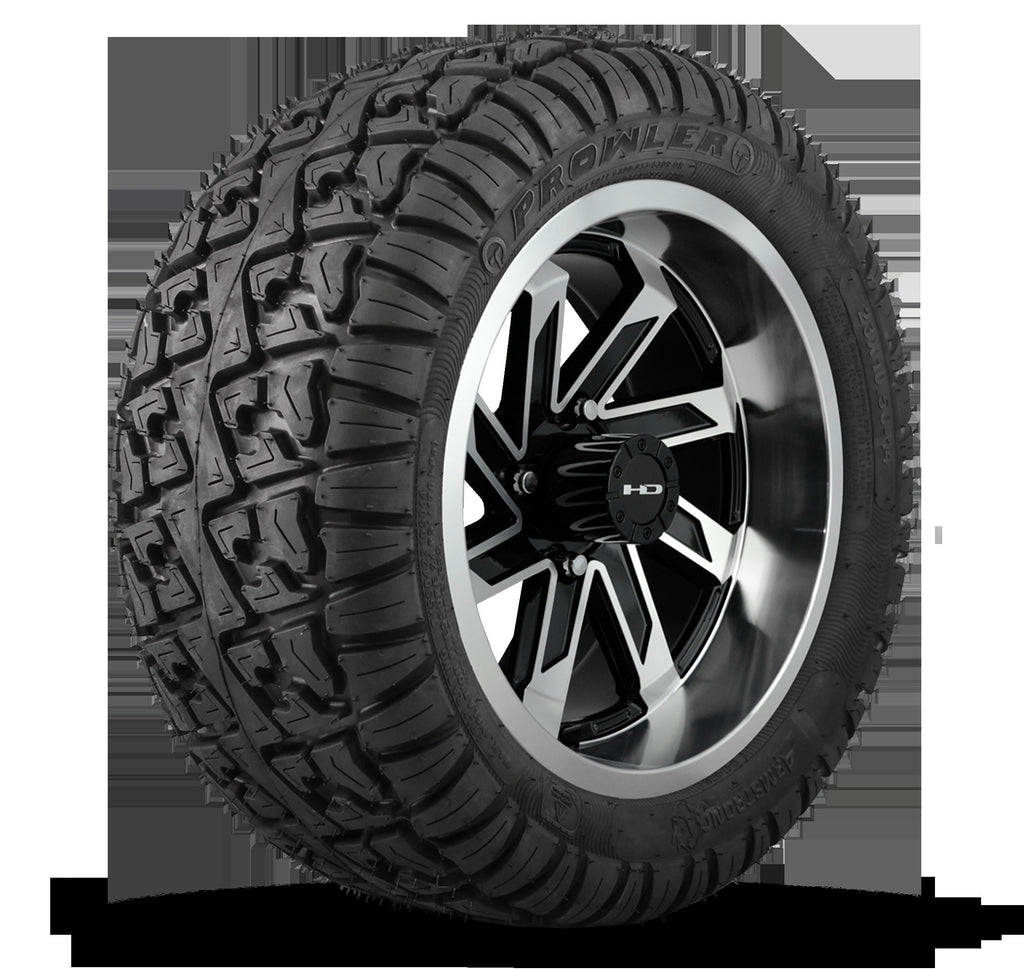 HD Golf Wheel & Tire Package ( 1pc ) 12x7.0 SAW Gloss Black Full Machined w ( 1pc ) 23 Inch A/T Tire