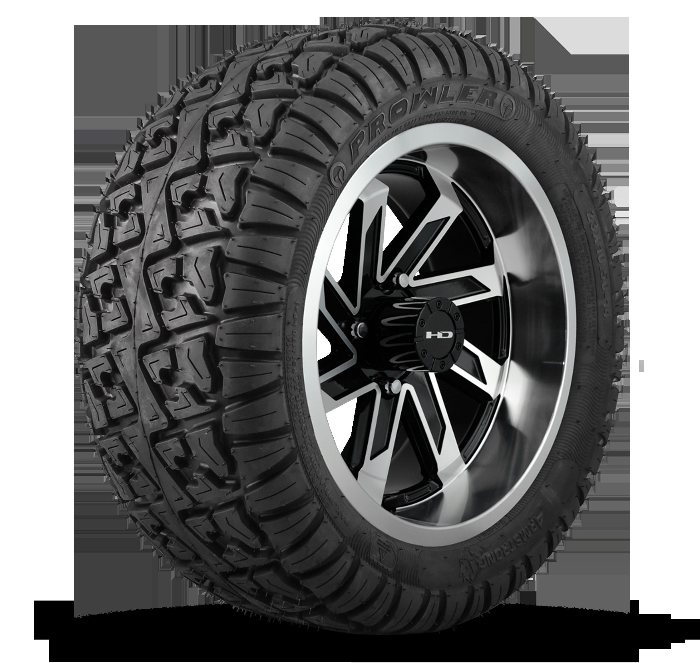 HD Golf Wheel & Tire Package ( 1pc ) 12x7.0 SAW Gloss Black Full Machined w ( 1pc ) 23 Inch A/T Tire