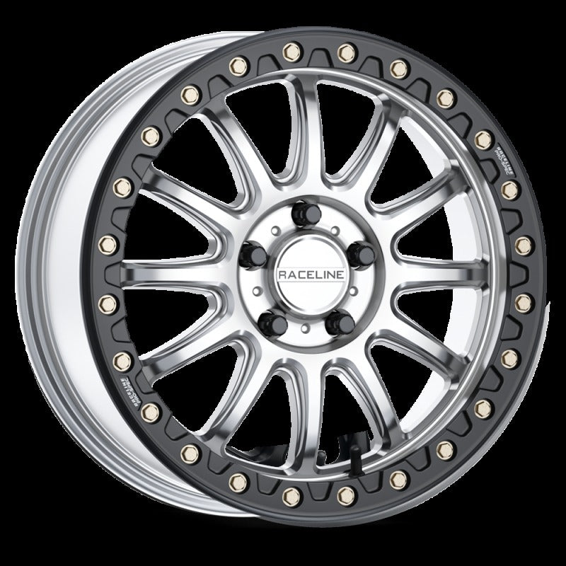 Raceline A14SB Alpha 15x7in / BP / 25mm Offset / 68mm Bore - Hyper Silver w/Black Ring