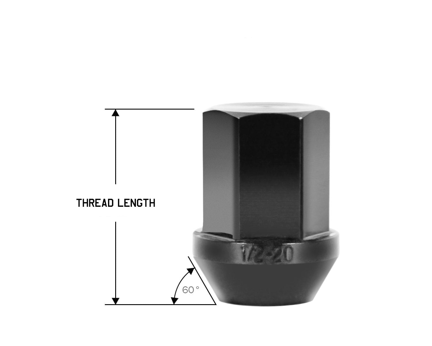 Perfectly Tight 3/4" Hex Lug Nut Tapered Seat 1/2-20 x 35mm - Black Steel - 1 Piece