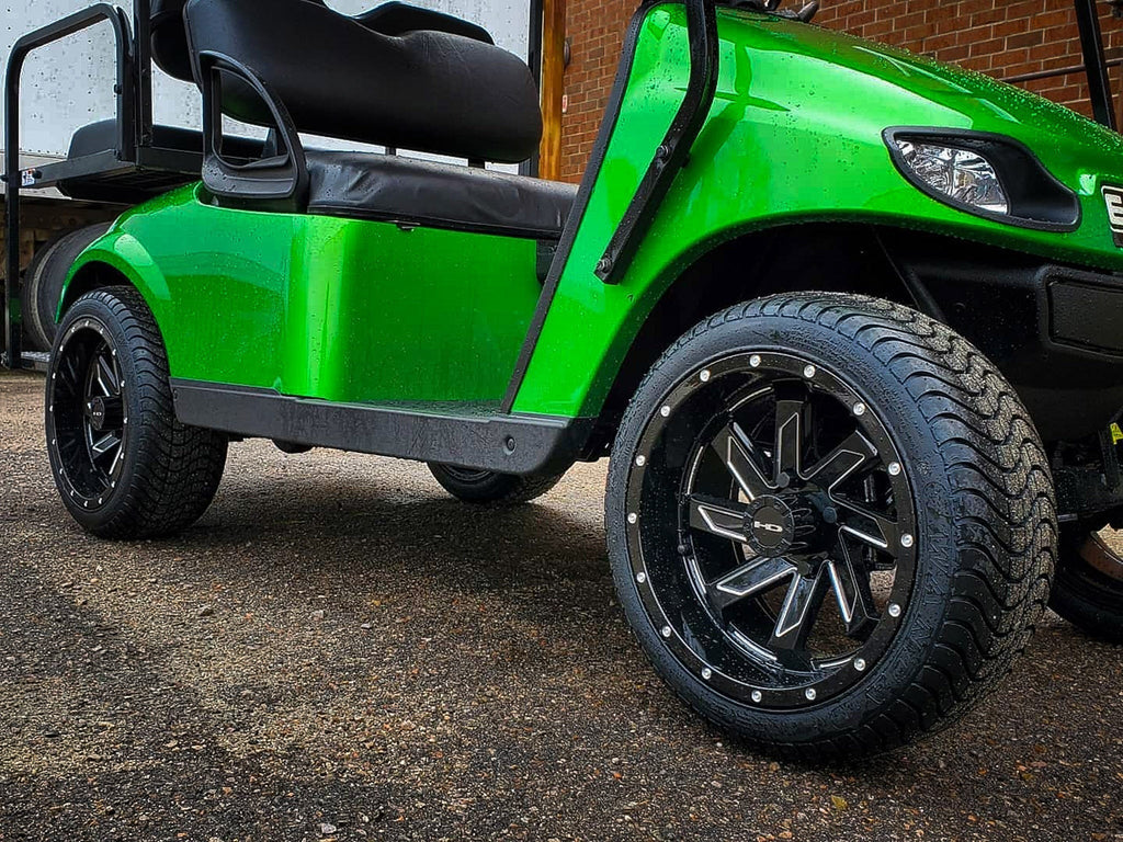 HD Golf Wheel & Tire Package ( 1pc ) 12x7.0 SAW Black Milled Edges w ( 1pc ) 215/35-12 All-Season Tire