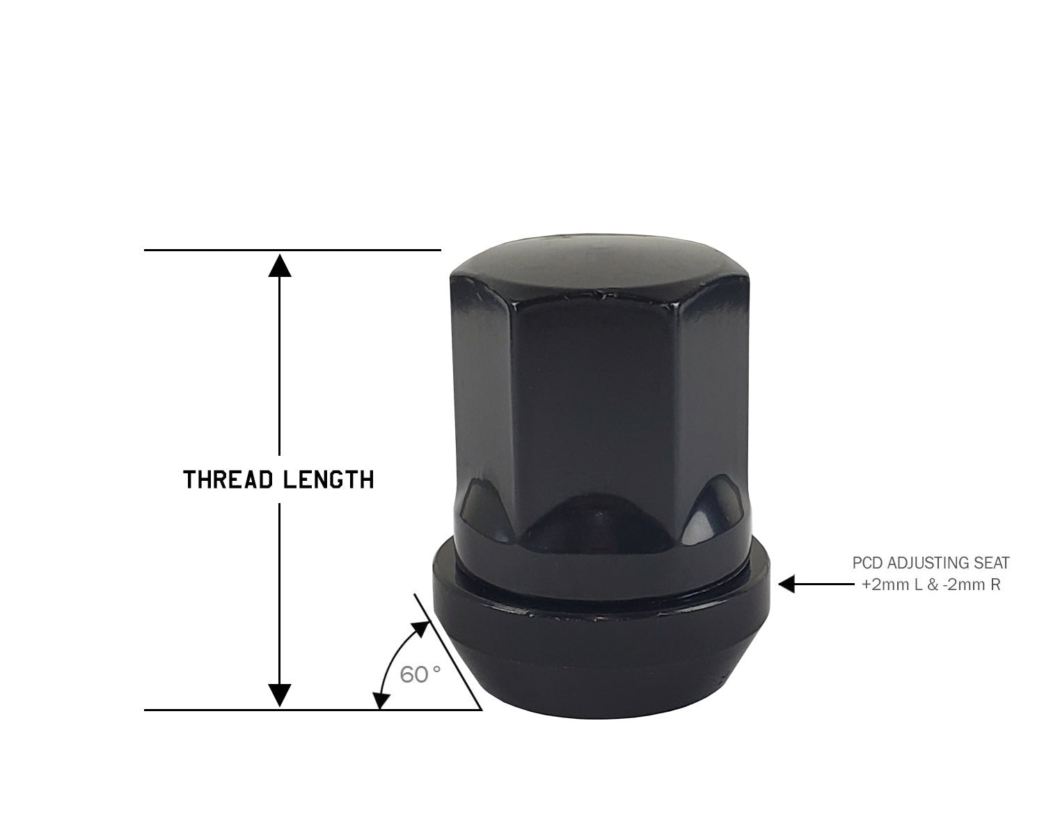 Perfectly Tight Adjustable 19mm Hex Lug Nut Tapered Seat 1/2-20 x 32mm - Black Steel - Set of 20