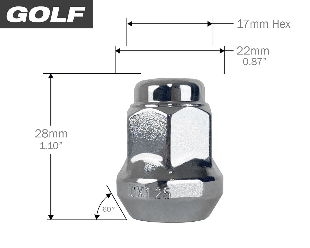 GOLF CART Small Hex Lug Nuts - Chrome