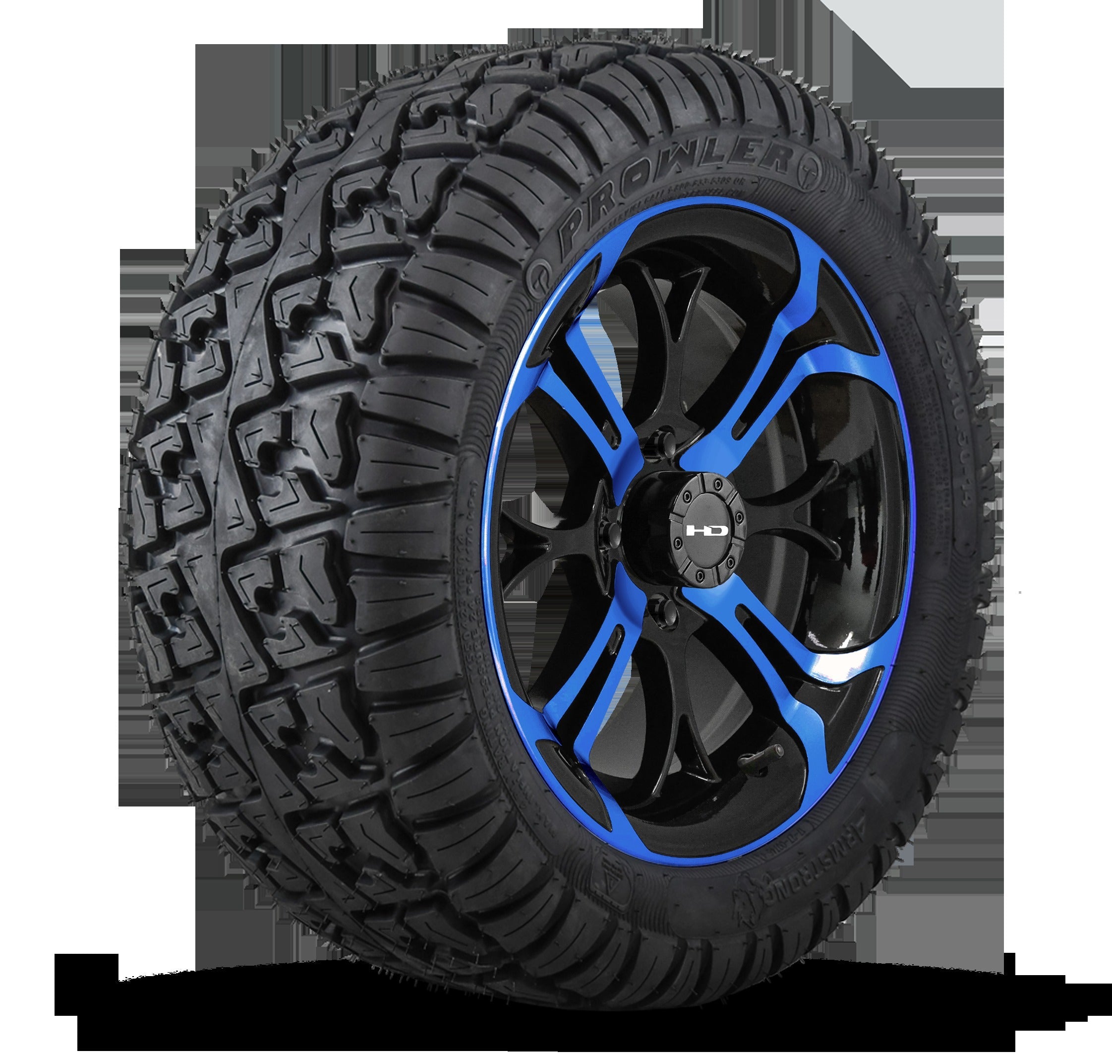 HD Golf Wheel & Tire Package ( 1pc ) 14x7.0 Spinout Gloss Black & Blue w ( 1pc ) 23 Inch A/T Tire