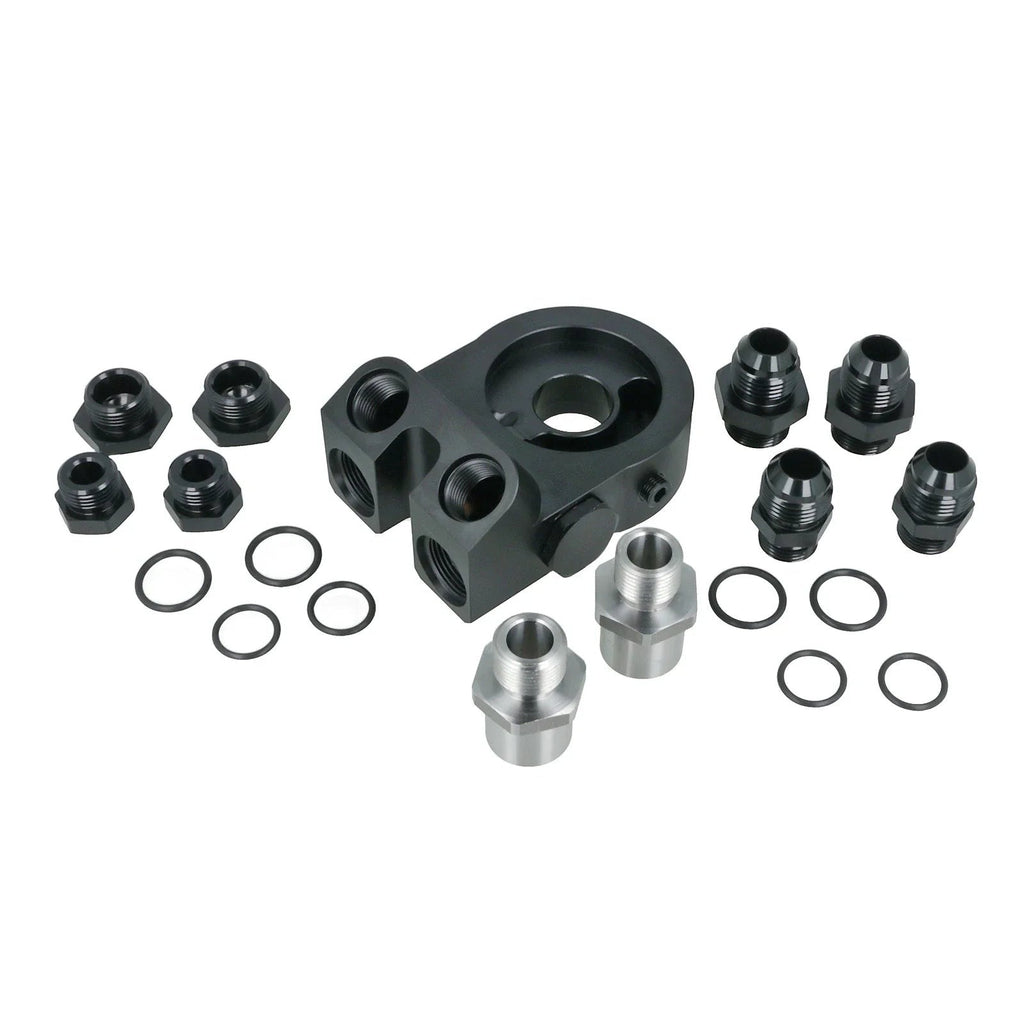 BOOST Products Billet Oil Filter Sandwich Plate Adapter w/ Thermostat, black anodized
