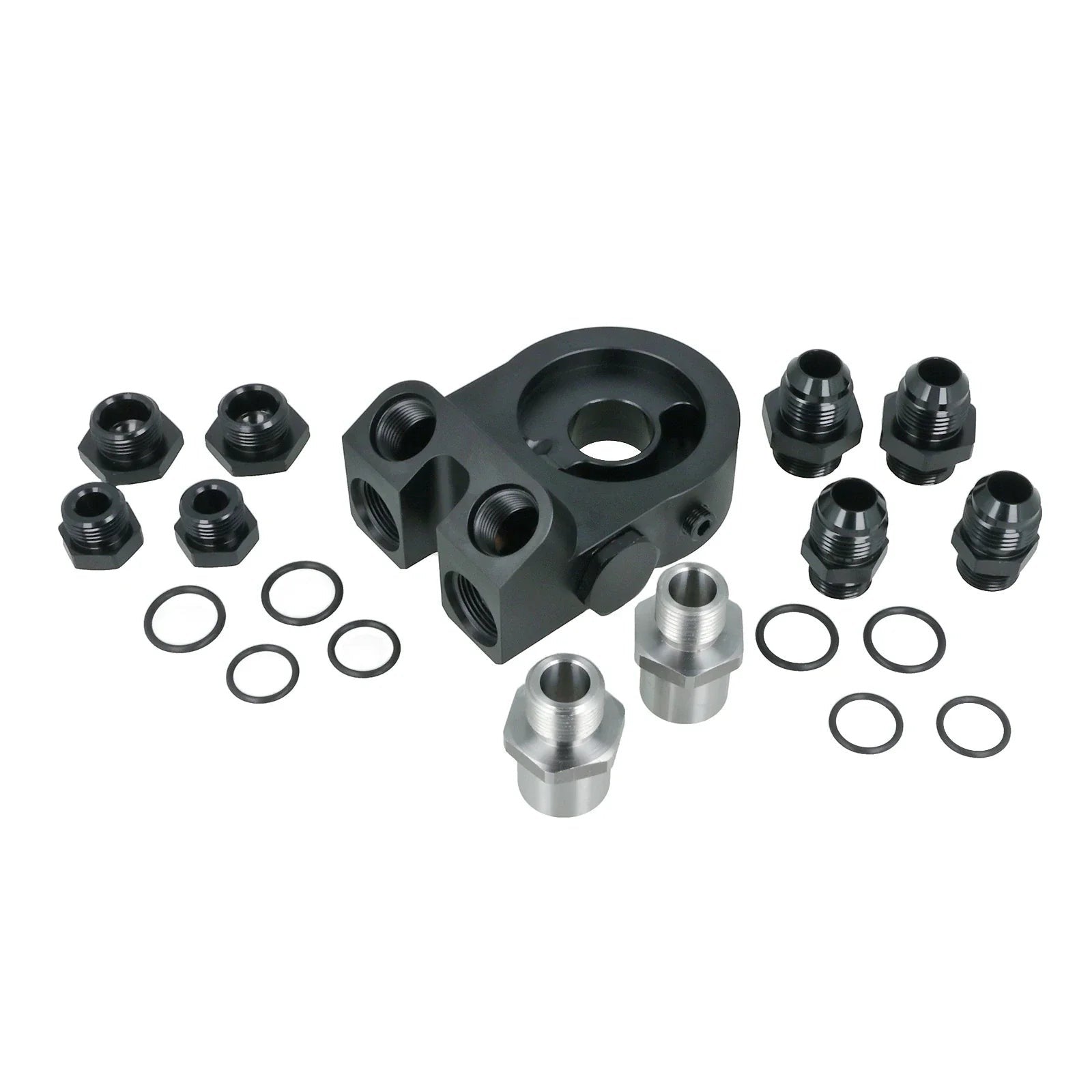BOOST Products Billet Oil Filter Sandwich Plate Adapter w/ Thermostat, black anodized