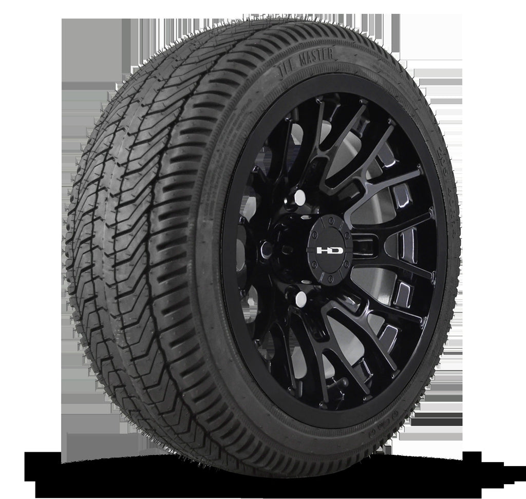 HD Golf Wheel & Tire Package ( 1pc ) 14x7.0 RTC All Gloss Black w ( 1pc ) 205/40-14 All-Season Tire