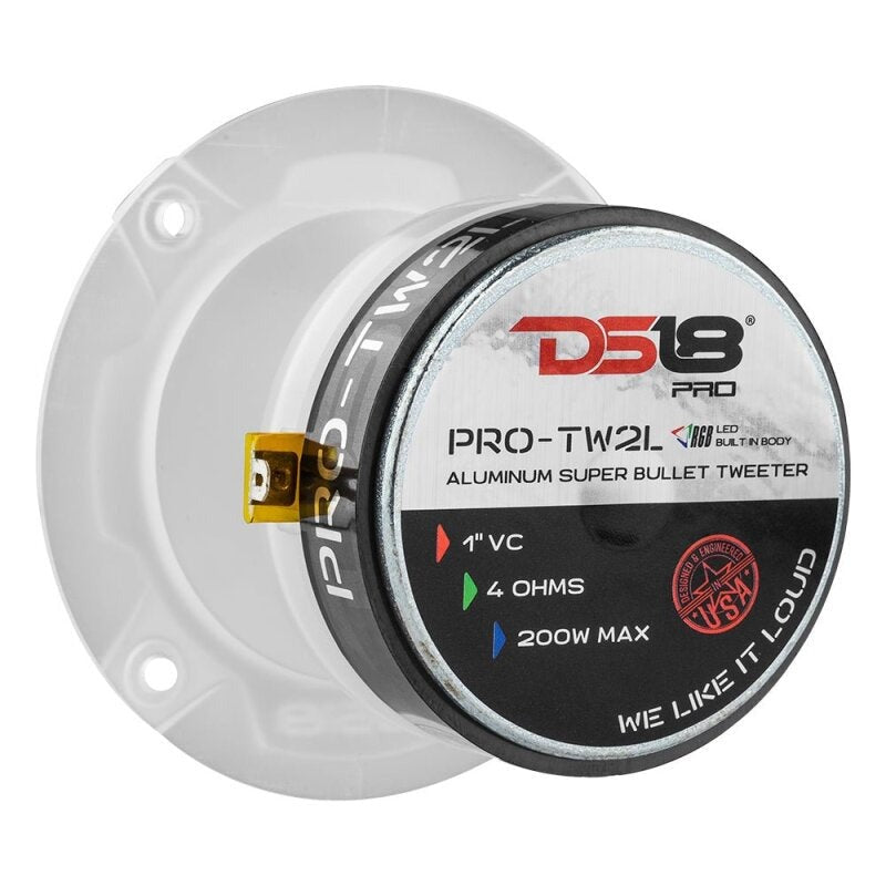DS18 3.8in Super Bullet Tweeter 240 Watts RMS 1in Aluminum Vc 4 ohm RGB LED Lights- Pair