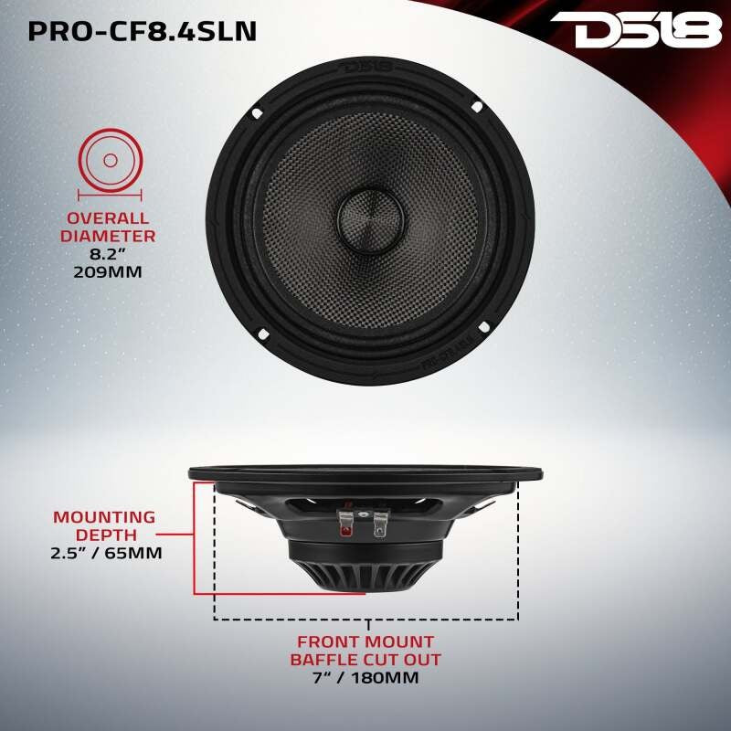 DS18 8in 200 Watts RMS 4 ohm Mid-Range Loudspeaker Neodymium Shallow