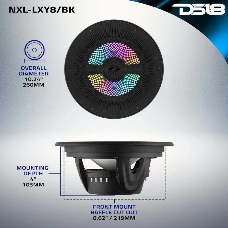 DS18 8in 2-Way 175 Watts RMS 4ohm Digital LED Lights Bullet Tweeter Black