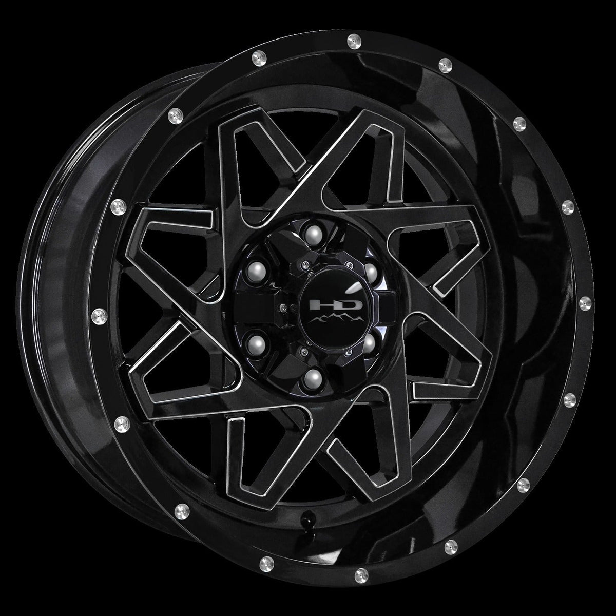 HD Offroad Gridlock 20x10 -40 6x135/6x139.7mm 106.2mm Gloss Black/Milled Edge