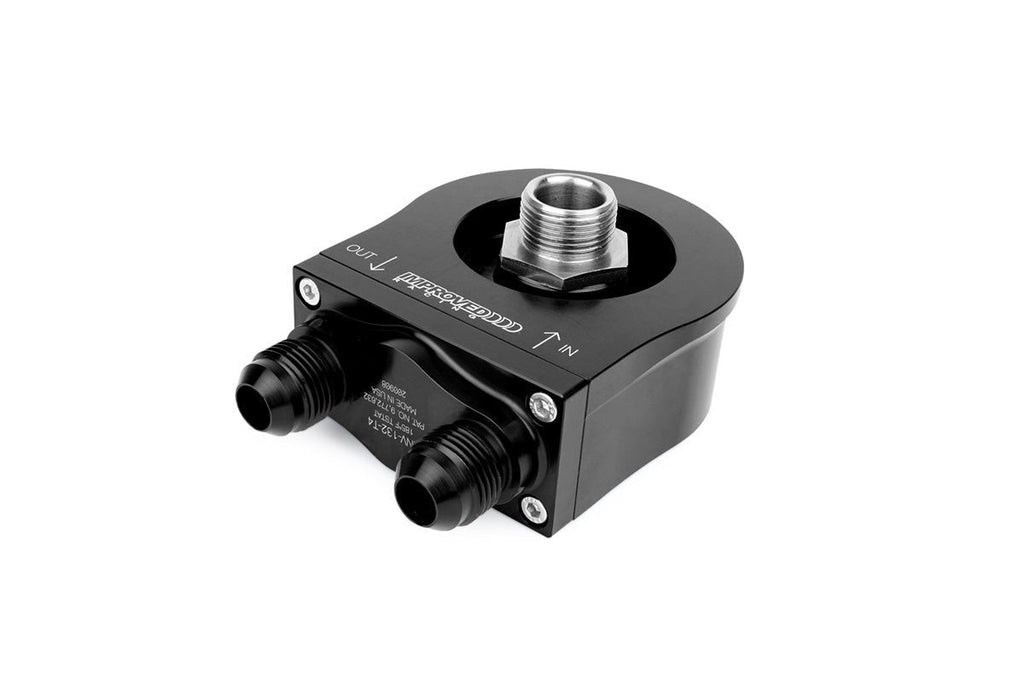 Improved Racing Oil Filter Sandwich Plate with Thermostat for Oil Coolers, -8AN Male Ports, 212°F