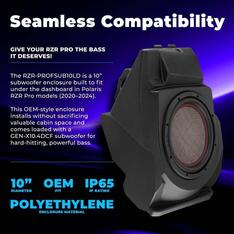 DS18 RZR Pro 20-24 Under Dashboard Subwoofer Enclosure 1 x GEN-X104DCF Included IP65 OEM Fit