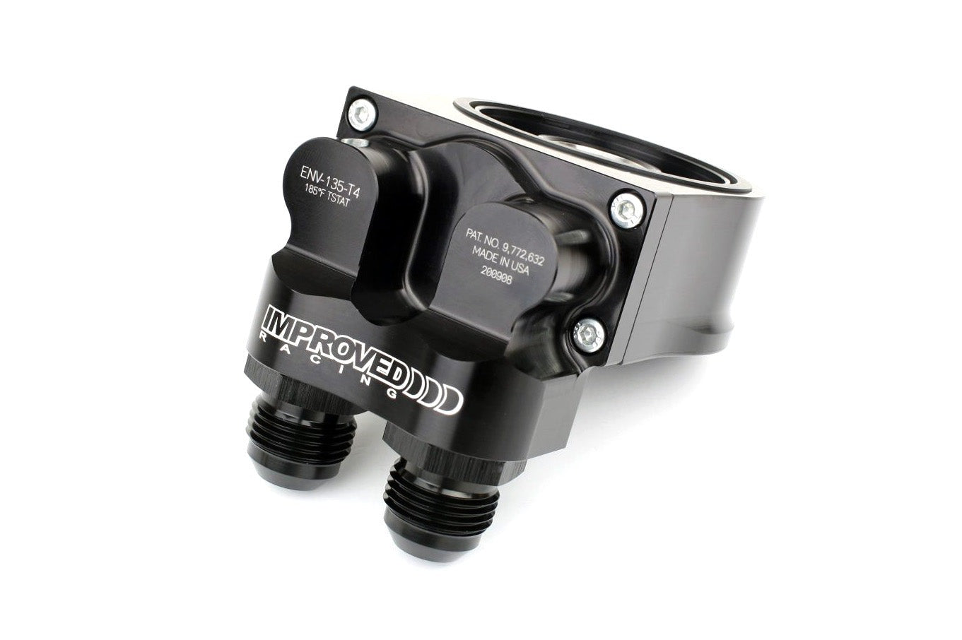 Improved Racing Oil Filter Sandwich Plate with Thermostat for Oil Coolers, 90-Degree Ports, 180°F