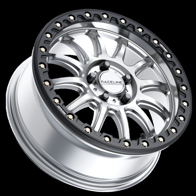 Raceline A14SB Alpha 15x7in / BP / 25mm Offset / 68mm Bore - Hyper Silver w/Black Ring