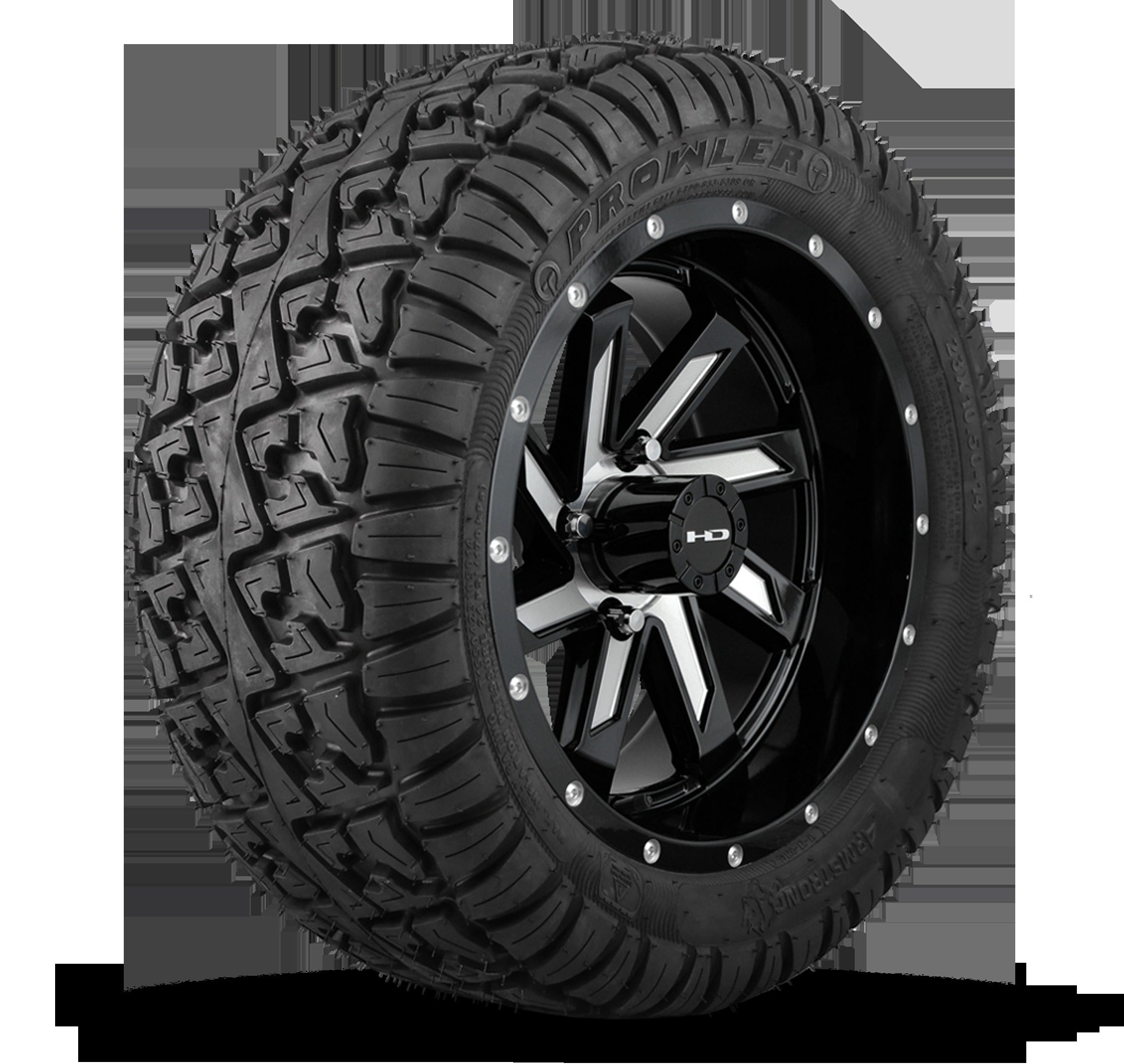 HD Golf Wheel & Tire Package ( 1pc ) 14x7.0 SAW Gloss Black Milled Face w ( 1pc ) 23 Inch A/T Tire