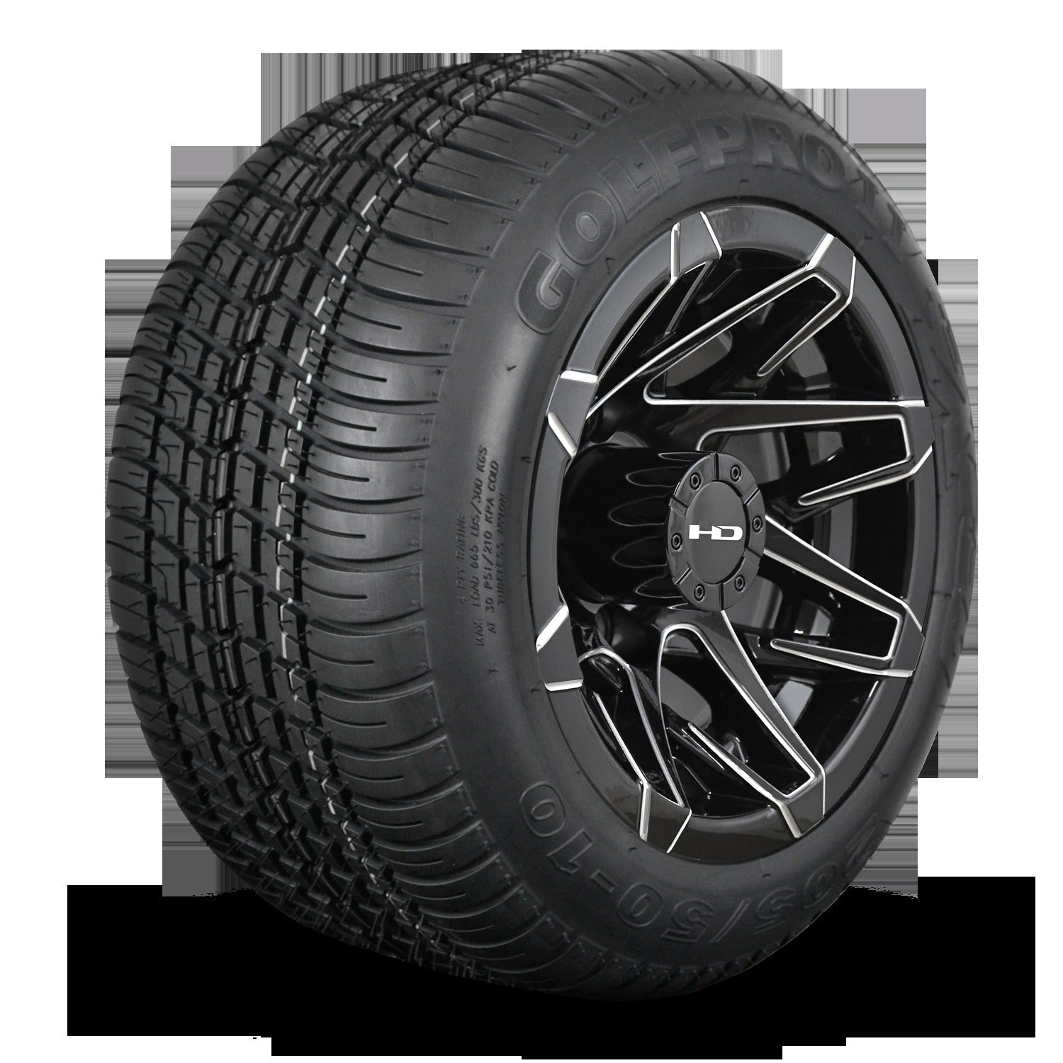 HD Golf Wheel & Tire Package ( 1pc ) 10x7.0 Canyon Black Milled Edges w ( 1pc ) All-Season Tire