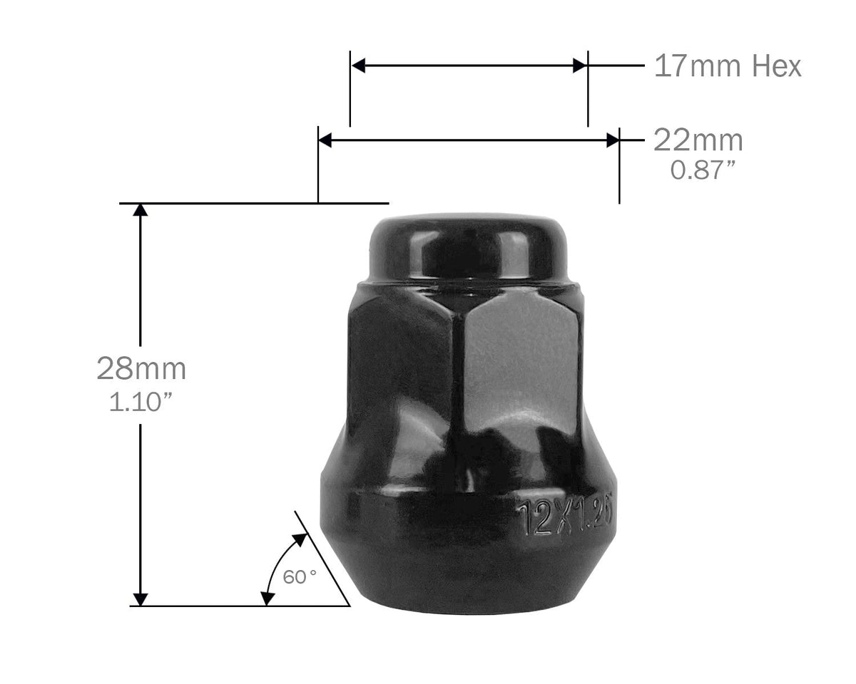 ATV & UTV Small Hex Lug Nuts - Black
