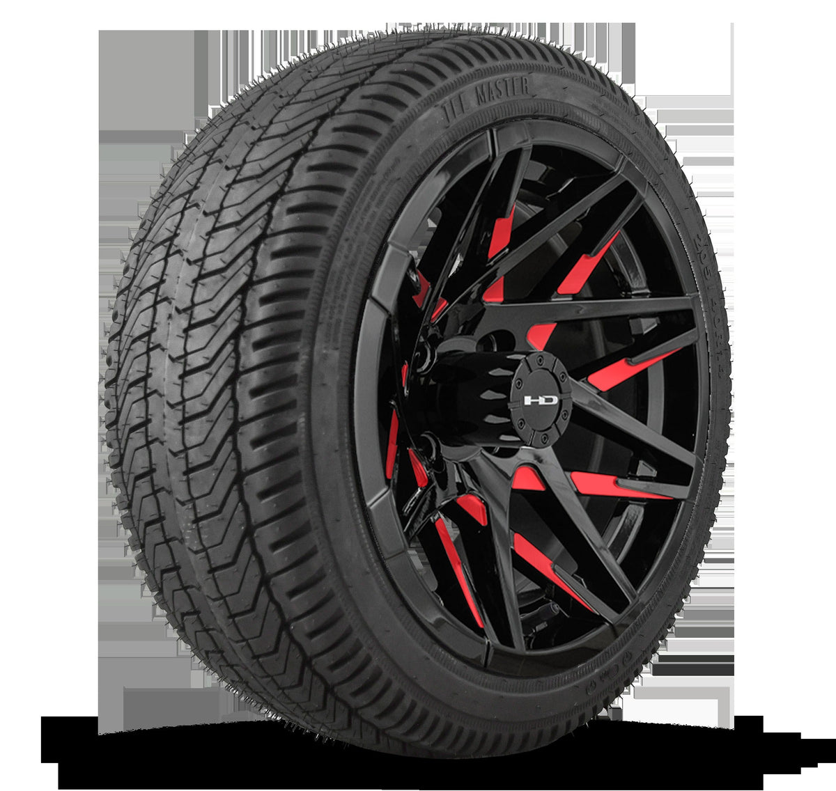 HD Golf Wheel & Tire Package ( 1pc ) 14x7.0 Canyon Black Red Milled Face w ( 1pc ) 205/40-14 All Season Tire