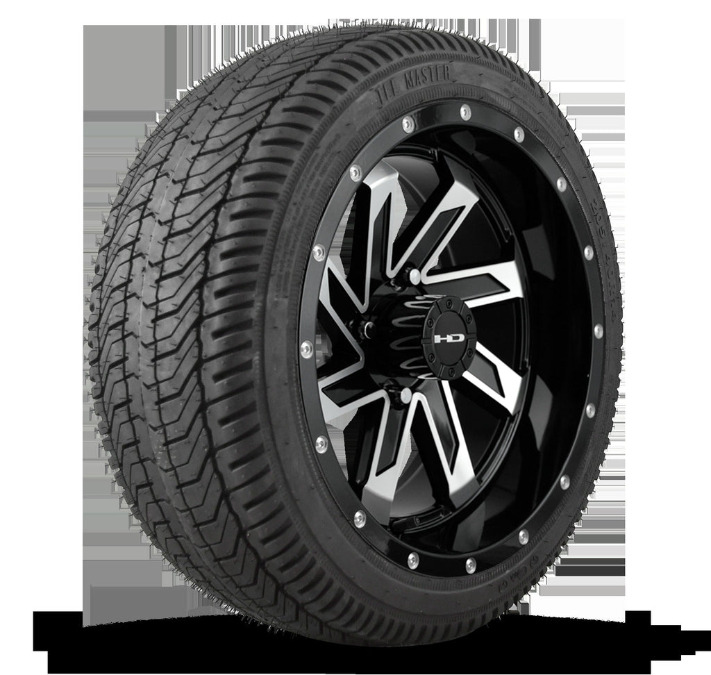 HD Golf Wheel & Tire Package ( 1pc ) 14x7.0 SAW Gloss Black Machined w ( 1pc ) 205/40-14 All-Season Tire