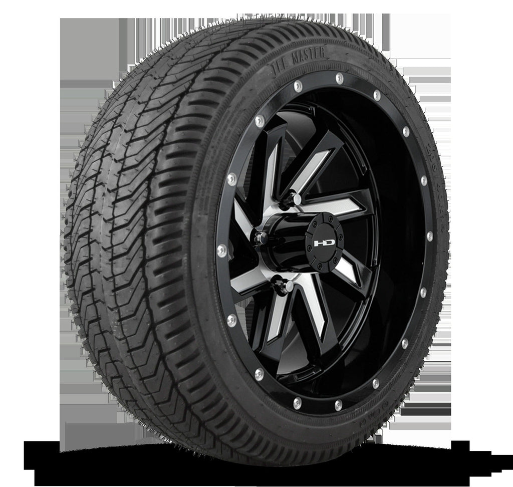 HD Golf Wheel & Tire Package ( 1pc ) 12x7.0 SAW Black Milled Face w ( 1pc ) 215/35-12 All-Season Tire