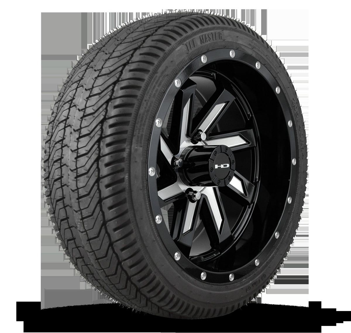 HD Golf Wheel & Tire Package ( 1pc ) 12x7.0 SAW Black Milled Face w ( 1pc ) 215/35-12 All-Season Tire