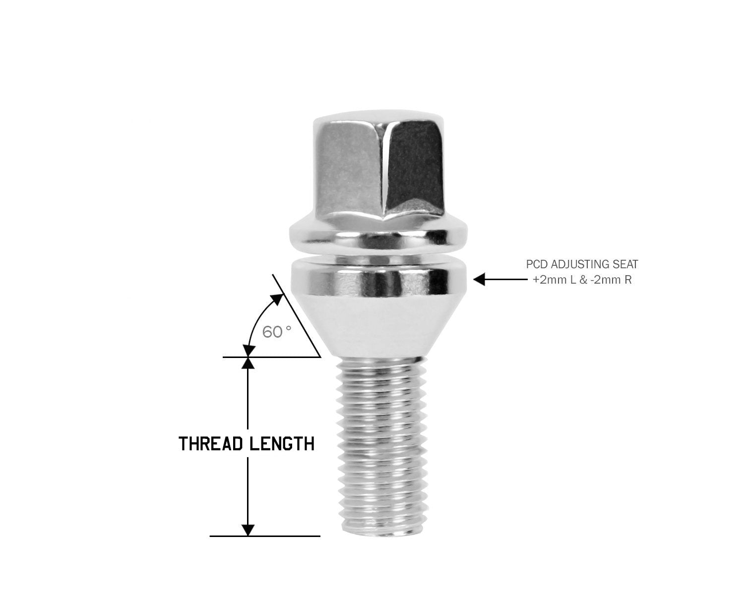Perfectly Tight Adjustable 17mm Hex Lug Bolt Tapered Seat 14x1.5 x 26mm - Chrome Steel - Set of 20