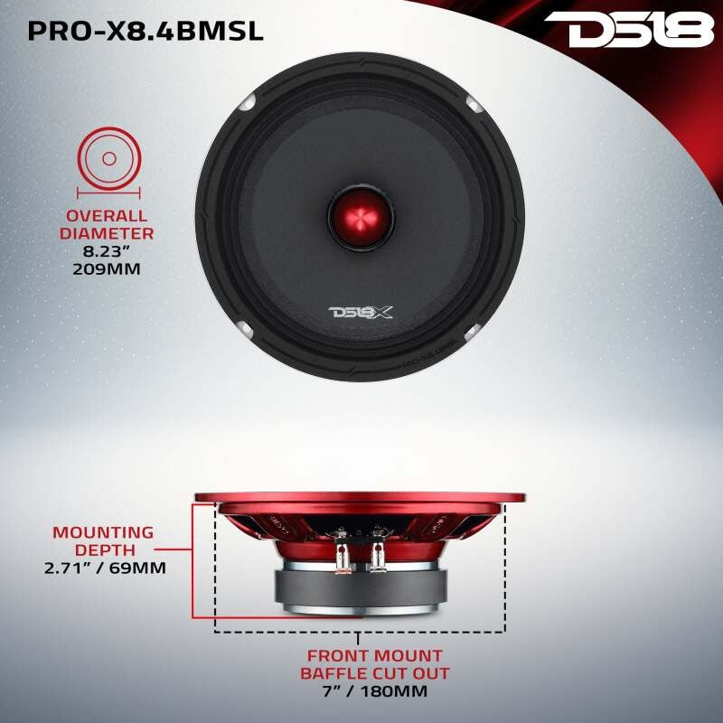DS18 8in 250 Watts RMS 4ohm Mid-Range Bullet Shallow