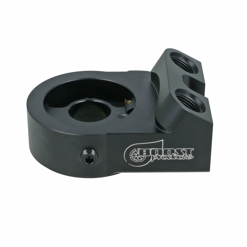 BOOST Products Billet Oil Filter Sandwich Plate Adapter w/ Thermostat, black anodized