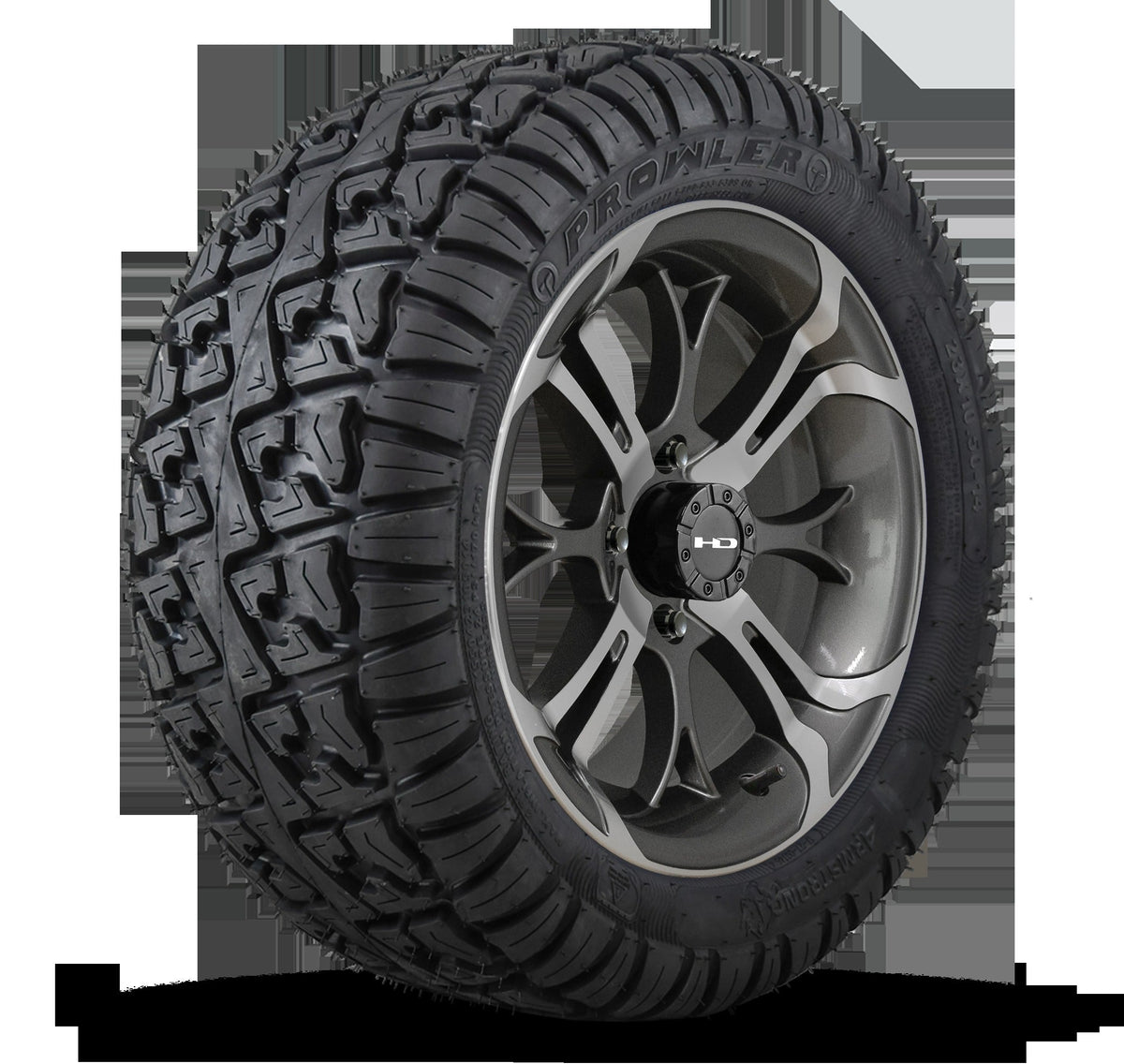 HD Golf Wheel & Tire Package ( 1pc ) 14x7.0 Spinout Gunmetal Machined w ( 1pc ) 23 Inch A/T Tire