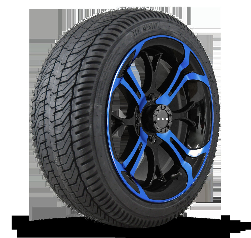 HD Golf Wheel & Tire Package ( 1pc ) 14x7.0 Spinout Gloss Black & Blue w ( 1pc ) 205/40-14 All-Season Tire
