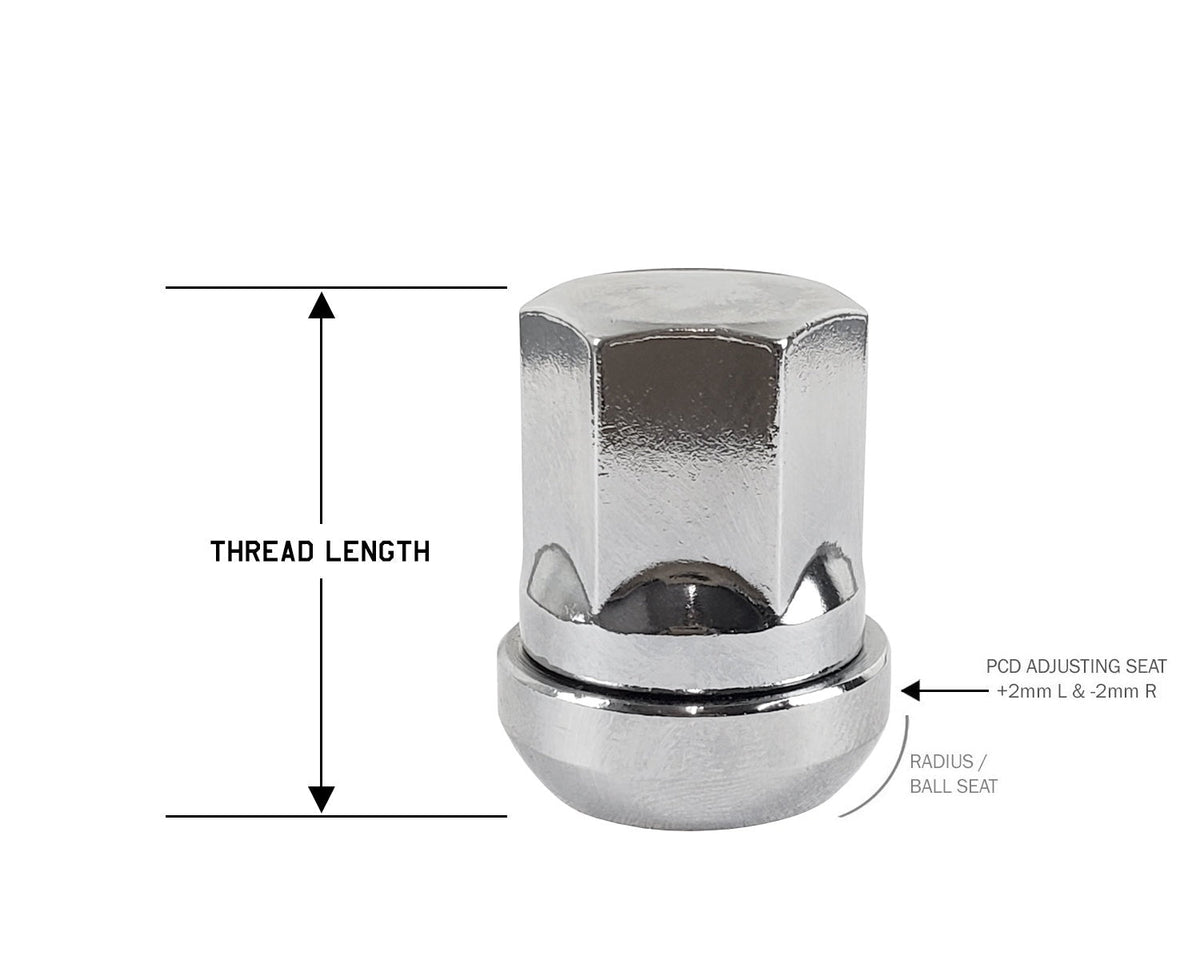 Perfectly Tight Adjustable 17mm Hex Lug Nut Tapered Seat 12x1.25 x 35mm - Chrome Steel - Set of 20