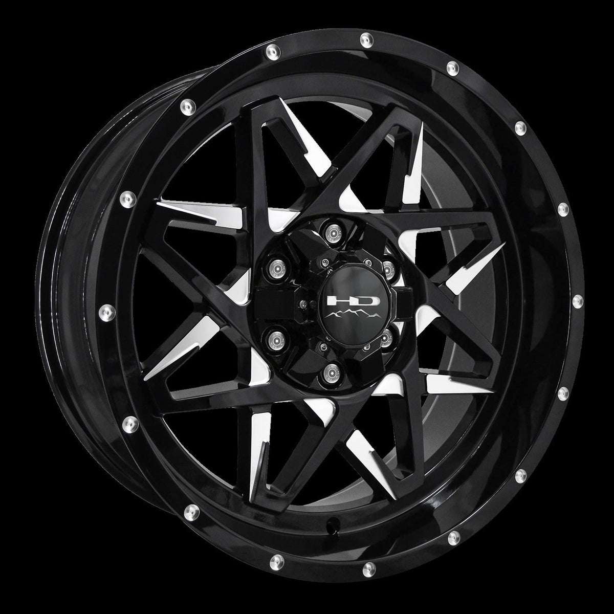 HD Offroad Caliber 20x9 -10 6x120/6x139.7mm 78.1mm Gloss Black/Milled Face
