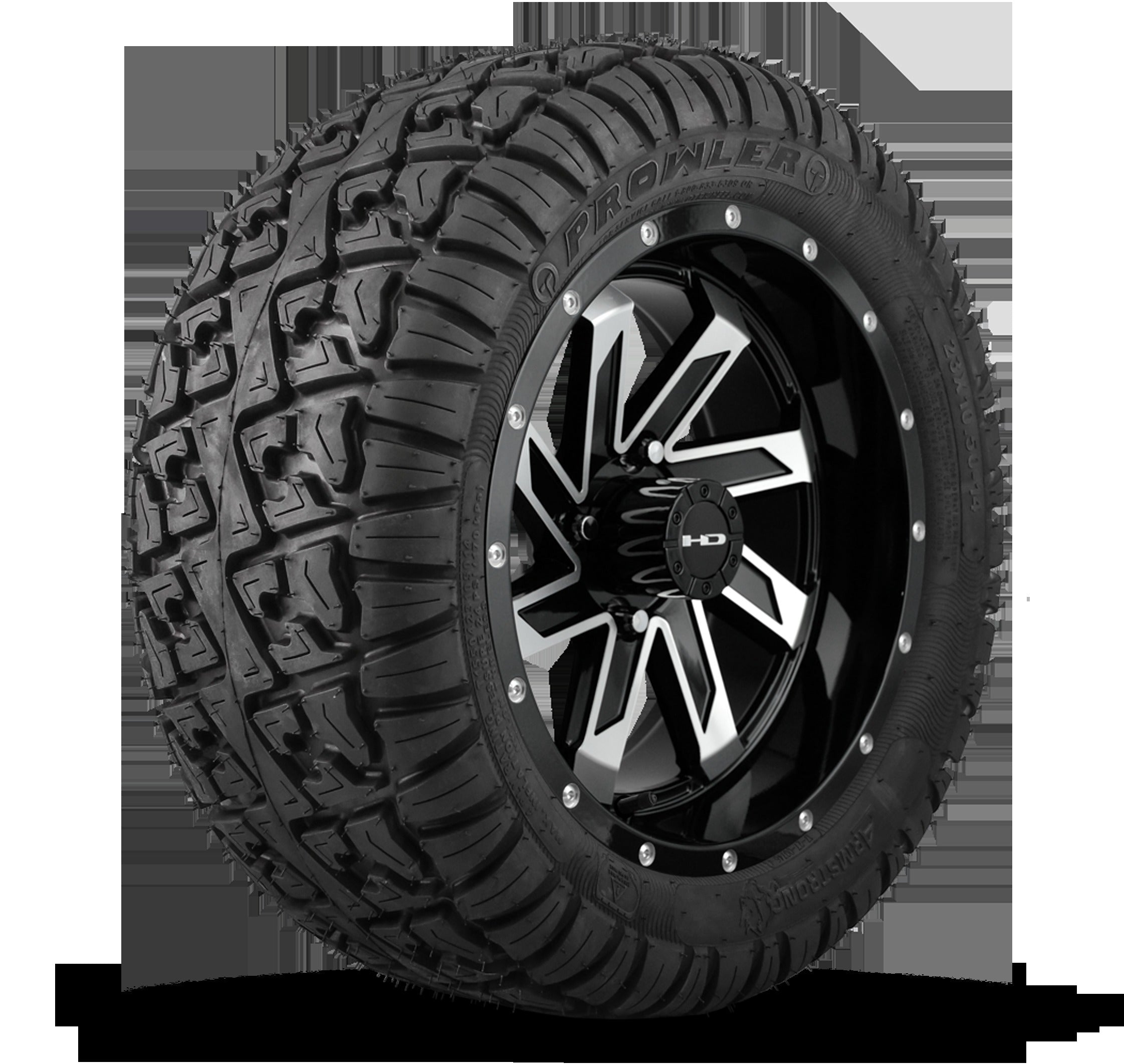 HD Golf Wheel & Tire Package ( 1pc ) 12x7.0 SAW Gloss Black Machined w ( 1pc ) 23 Inch A/T Tire