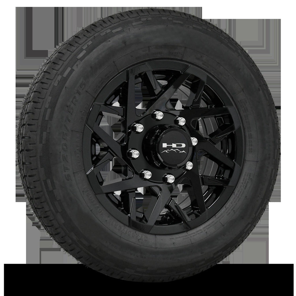 16 INCH | 8 on 6-1/2 | CANYON Aluminum Trailer Wheel w/ Radial Tire Assembly | All Gloss Black ( 1pc )