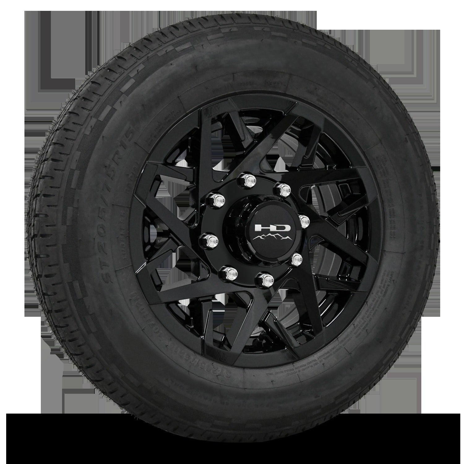 16 INCH | 8 on 6-1/2 | CANYON Aluminum Trailer Wheel w/ Radial Tire Assembly | All Gloss Black ( 1pc )