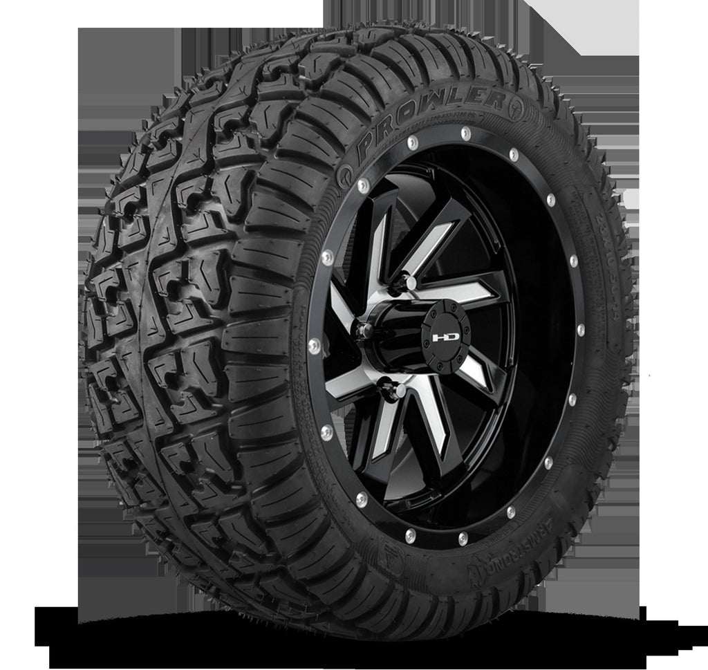 HD Golf Wheel & Tire Package ( 1pc ) 12x7.0 SAW Gloss Black Milled Face w ( 1pc ) 23 Inch A/T Tire