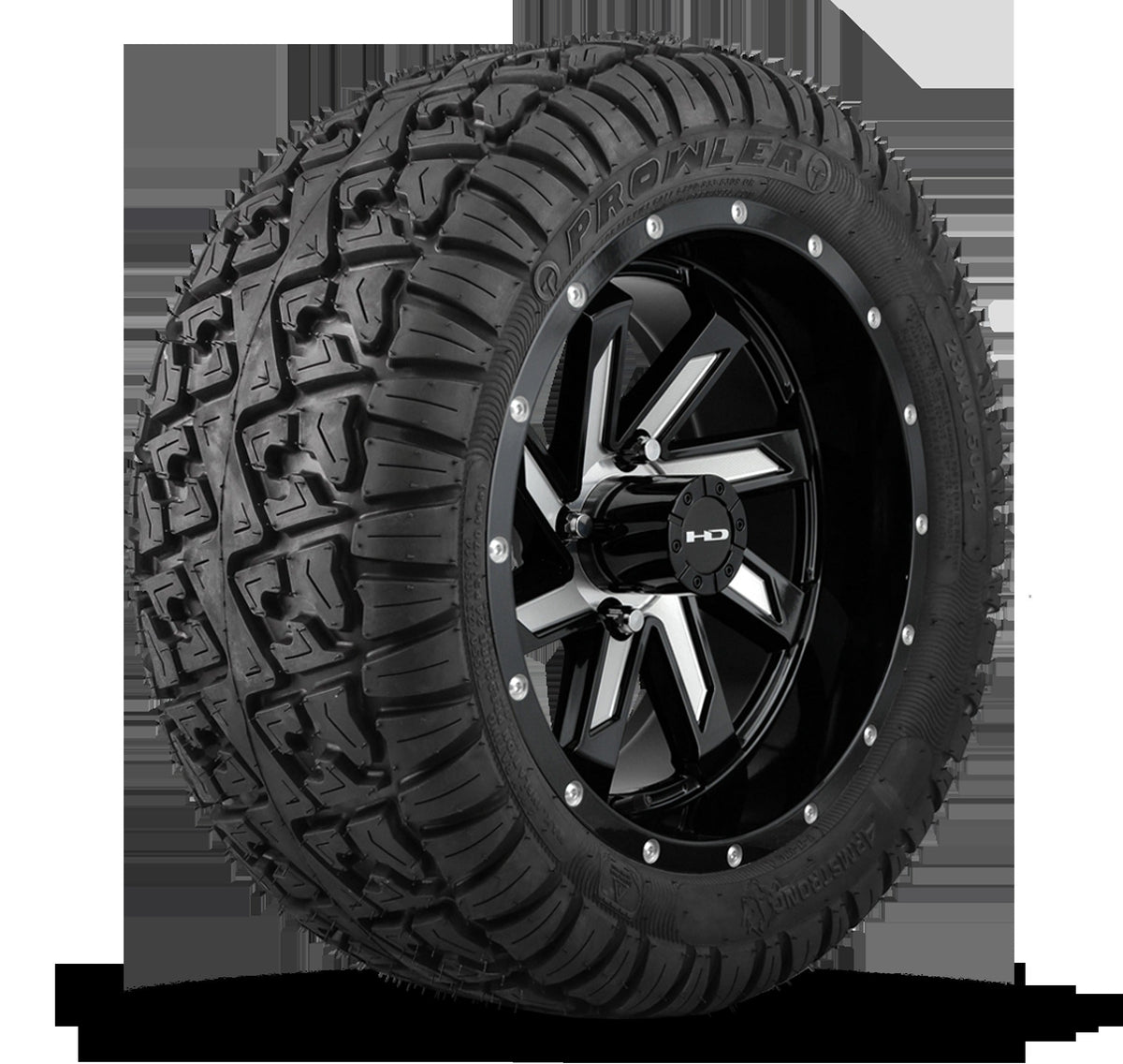 HD Golf Wheel & Tire Package ( 1pc ) 12x7.0 SAW Gloss Black Milled Face w ( 1pc ) 23 Inch A/T Tire