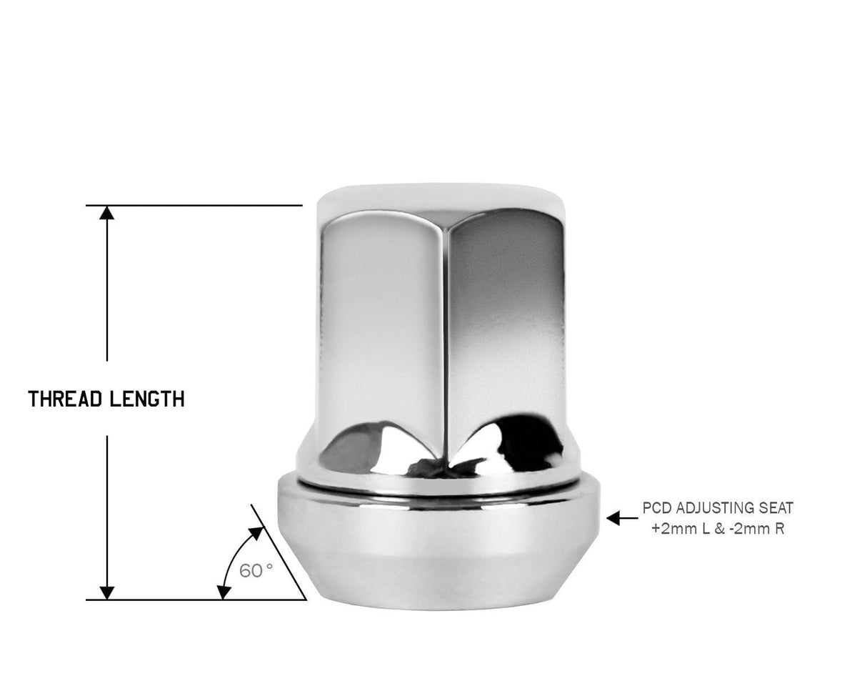 Perfectly Tight Adjustable 19mm Hex Lug Nut Tapered Seat 12x1.5 x 32mm - Chrome Steel - 1 Piece