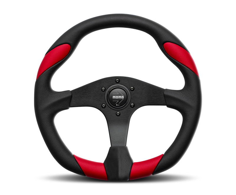 Momo Retro Steering Wheel 360 mm - 4 Black Leather/Wht Stitch/Brushed Spokes