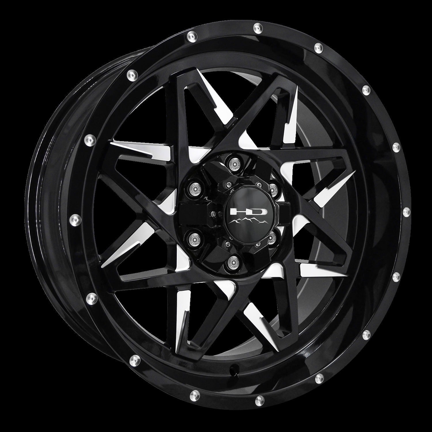 HD Offroad Caliber 20x9 -10 6x135/6x139.7mm 106.2mm Gloss Black/Milled Face