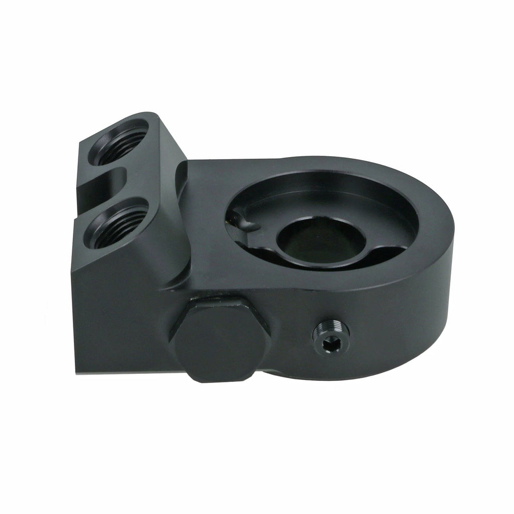 BOOST Products Billet Oil Filter Sandwich Plate Adapter w/ Thermostat, black anodized