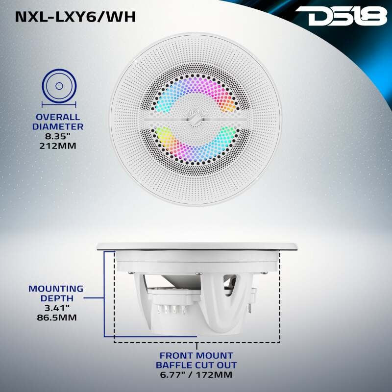 DS18 6.5in 2-Way 150 Watts RMS 4ohm Digital LED Lights Bullet Tweeter White
