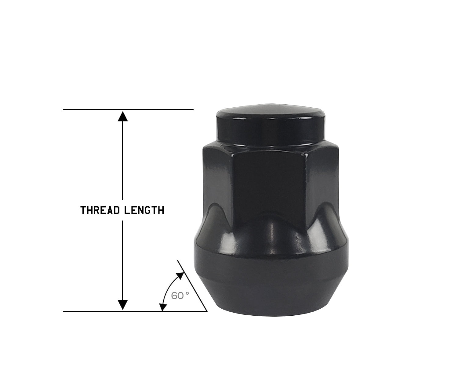 Perfectly Tight 17mm Hex Lug Nut Tapered Seat 12x1.25 x 28mm - Black Steel - Set of 16