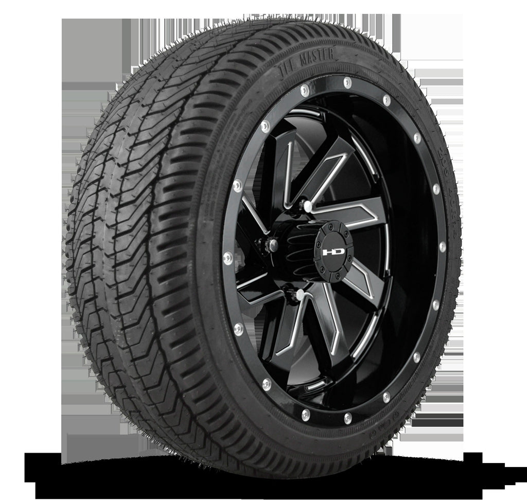 HD Golf Wheel & Tire Package ( 1pc ) 14x7.0 SAW Gloss Black Milled Edges w ( 1pc ) 205/40-14 All-Season Tire
